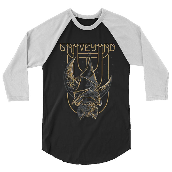 Graveyard- Bat on a black/white 3/4 sleeve shirt (Sale price!)