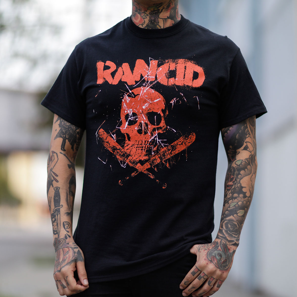 Rancid- Skull & Bats on a black shirt