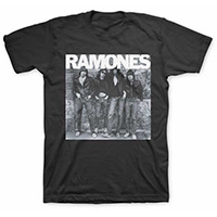 Ramones- First Album Cover on a black ringspun cotton shirt