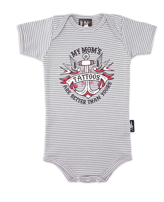 Striped My Mom's Tattoos Gift Set by Six Bunnies (S:0-3m, M:3-6m, L:6-12m) - Gray & White