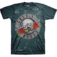 Guns N Roses- Pistols And Splatter on a slate blue shirt