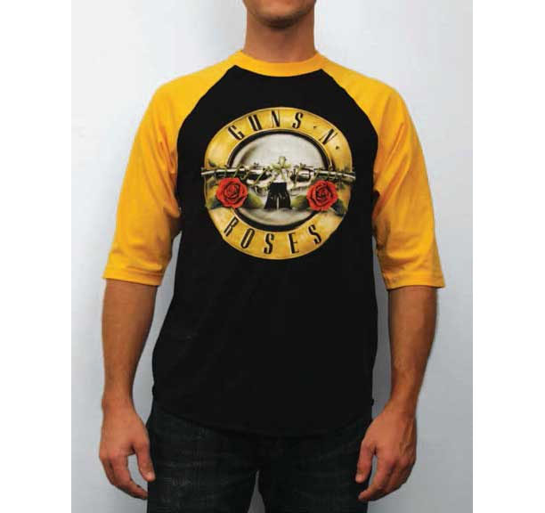 Guns N Roses- Bullet Design on a black & gold 3/4 sleeve shirt (Sale price!)