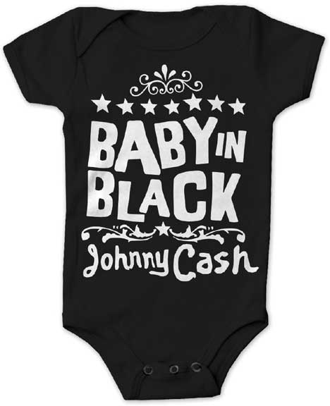 Johnny Cash- Baby In Black on a black onesie