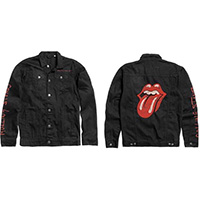 Rolling Stones- Exile On Main Street on front, Logo on sleeve, Tongue on back on a black denim jacket