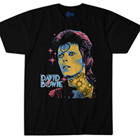 David Bowie- Ziggy With Pink Stars on a black ringspun cotton shirt