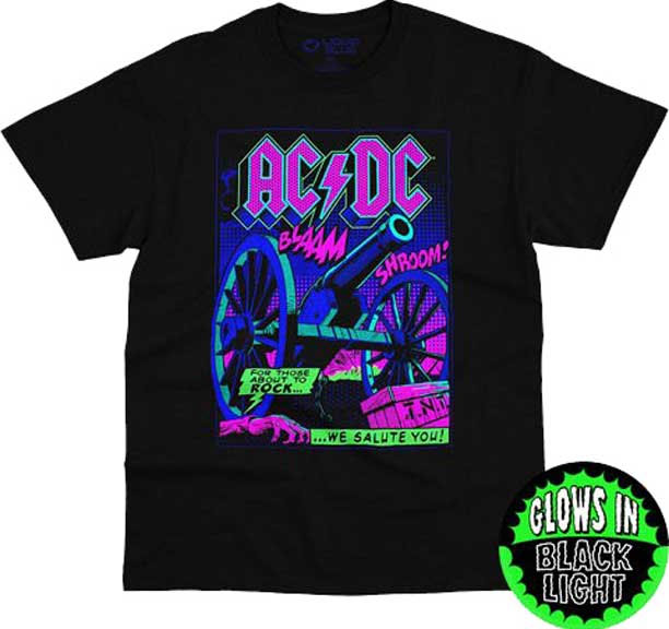 AC/DC- For Those About To Rock Black Light on a black shirt