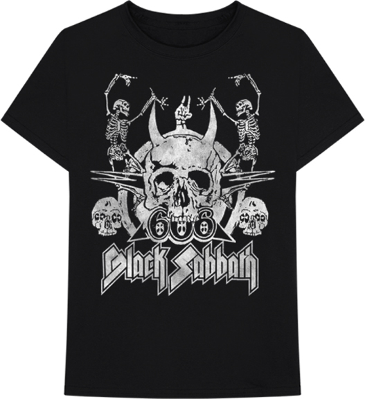 Black Sabbath- Skulls & Skeletons on a black shirt