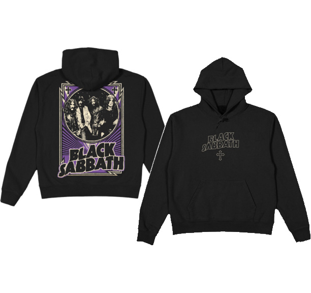 Black Sabbath- Logo on front, Band on back on a black hooded sweatshirt