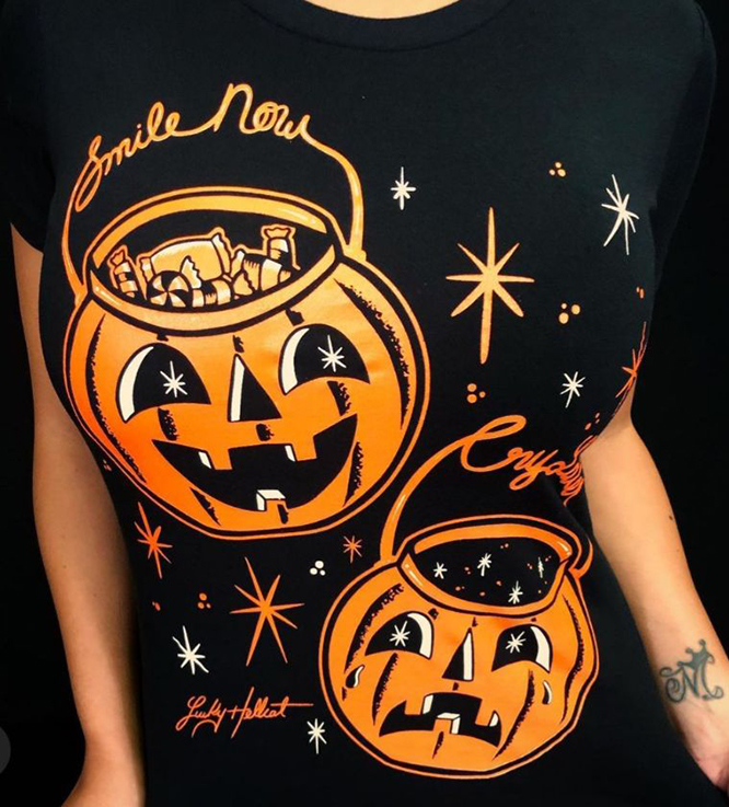 Smile Now Cry Later Women's Tee by Cartel Ink & Lucky Hellcat - Pumpkins (Sale price!)