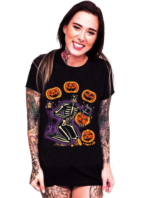 Pumpkin Head Women's Tee by Cartel Ink & Lucky Hellcat - Headless Skele (Sale price!)