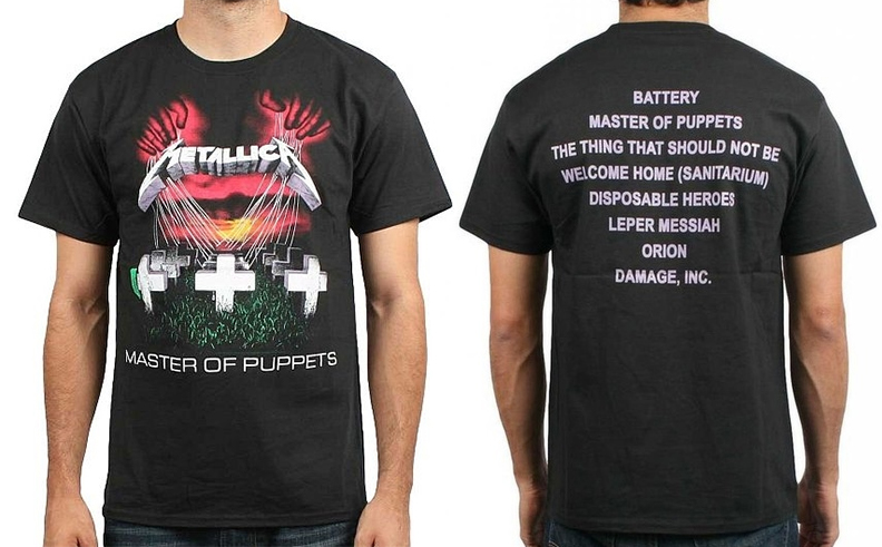 Metallica- Master Of Puppets on front, Songs on back on a black shirt