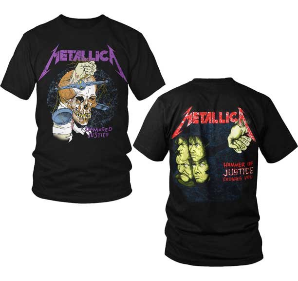 Metallica- Damaged Justice on front, Hammer Of Justice on back on a black shirt