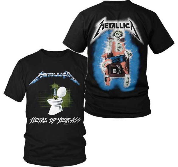 Metallica- Metal Up Your Ass on front, Electric Chair on back on a black shirt