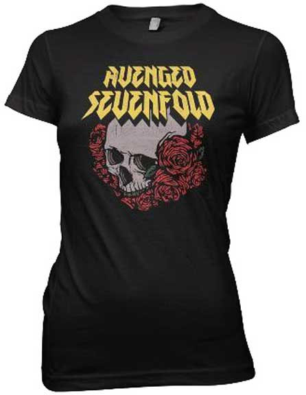 Avenged Sevenfold- Skull & Roses on a black girls fitted shirt (Sale price!)
