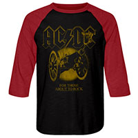 AC/DC- For Those About To Rock on a black/red 3/4 sleeve raglan shirt