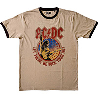 AC/DC- Let There Be Rock Tour 1977 on a sand/black ringer shirt