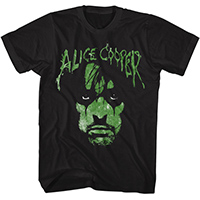 Alice Cooper- Green Face on a black ringspun cotton shirt