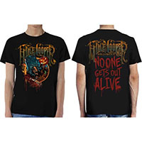 Alice Cooper- No One Gets Out Alive on front & back on a black shirt (Sale price!)