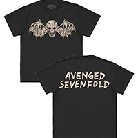 Avenged Sevenfold- Death Bat on front, Logo on back on a black shirt on a black shirt