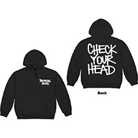 Beastie Boys- Logo on front, Check Your Head on back on a black hooded sweatshirt