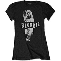 Blondie- Mic Stand & Logo on a black ringspun cotton shirt