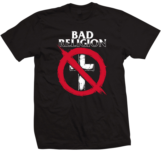 Bad Religion- Stippled Crossbuster (White Logo) on a black shirt