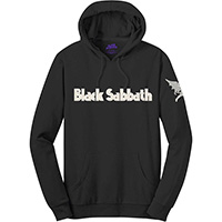 Black Sabbath- Logo on front, Demon on sleeve on a black hooded sweatshirt