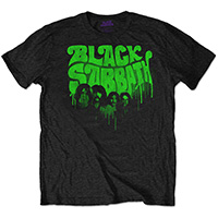 Black Sabbath- Green Logo And Faces on a black ringspun cotton shirt
