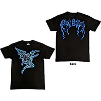 Black Sabbath- Demon on front, Lightning Logo on back on a black ringspun cotton shirt