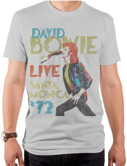 David Bowie- Live Santa Monica 72 on a silver ringspun cotton shirt by Goodie Two Sleeves