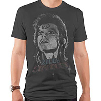 David Bowie- Ziggy Stardust (Face & Stars) on a charcoal ringspun cotton shirt by Goodie Two Sleeves