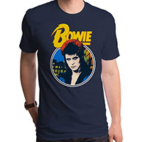 David Bowie- Ziggy Stardust (Colorized Face) on a navy ringspun cotton shirt by Goodie Two Sleeves