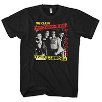 Clash- Kanji London Calling Band Pic (Red & Yellow) on a black ringspun cotton shirt