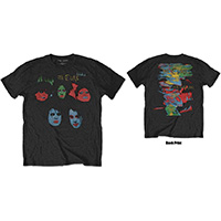 Cure- Faces on front, In Between Days on back on a black ringspun cotton shirt