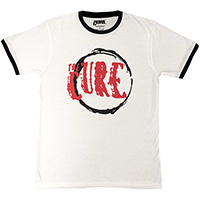 Cure- Logo on a white/black ringer shirt
