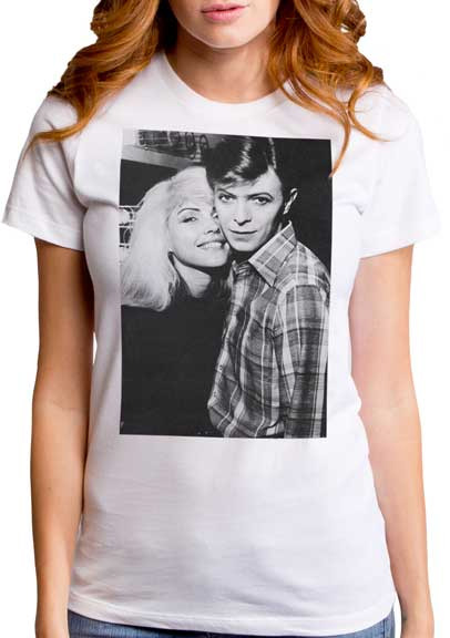 David Bowie & Debbie Harry on a white girls fitted shirt by Goodie Two Sleeves
