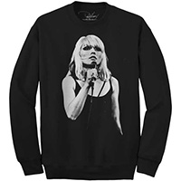 Blondie- Debbie With Mic on a black crew neck sweatshirt by Goodie Two Sleeves