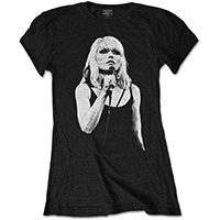 Blondie- Holding Mic (No Logo) on a black girls fitted shirt