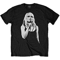 Blondie- Holding Mic (No Logo) on a black ringspun cotton shirt