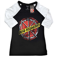 Dead Kennedys- Destroy Efficiency on a girls black/white 3/4 sleeve raglan shirt