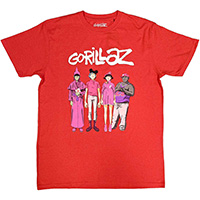 Gorillaz- Cracker Island Group on a red ringspun cotton shirt