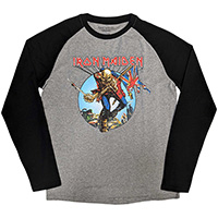 Iron Maiden- The Trooper on a grey/black long sleeve raglan shirt 