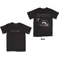 Joy Division- Logo on front, A Means To An End on back on a black shirt