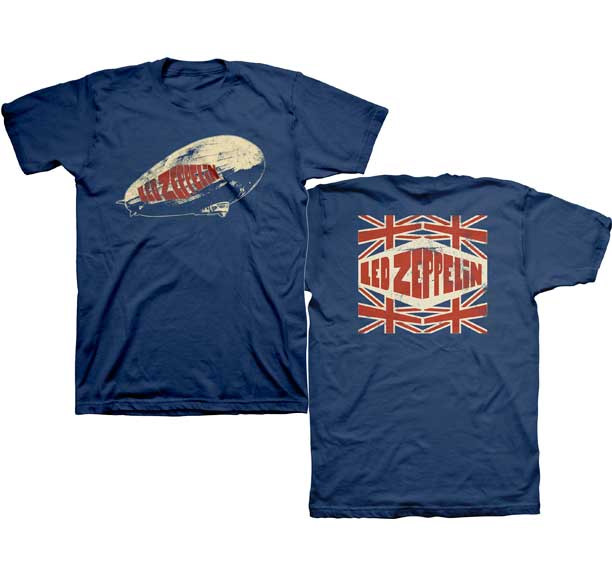 Led Zeppelin- Logo on front & back on a navy ringspun cotton shirt