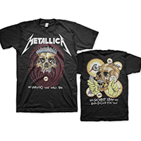 Metallica- Shortest Straw (White Eyeballs) on front, Vertigo Skull on back on a black shirt