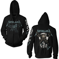 Metallica- Moose on front, S&M2 on back, Skulls on sleeve on a black zip up hooded sweatshirt