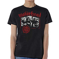 Motorhead- Band Pic & Snaggletooth Stamp on a black ringspun cotton shirt