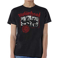 Motorhead- Band Pic & Snaggletooth Stamp on a black shirt