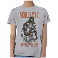 Motley Crue- World Tour 1983, Sex Drugs Rock & Roll on a silver ringspun cotton shirt