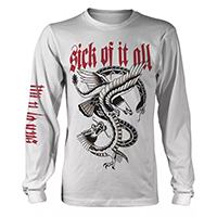 Sick Of It All- Eagle on front, Logo on sleeve on a white long sleeve shirt 
